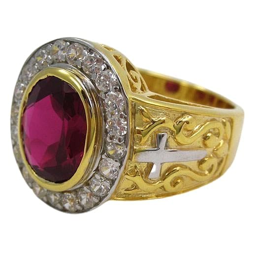 14-каратное желтое золото, серебро, христианский рубин, епископское кольцо